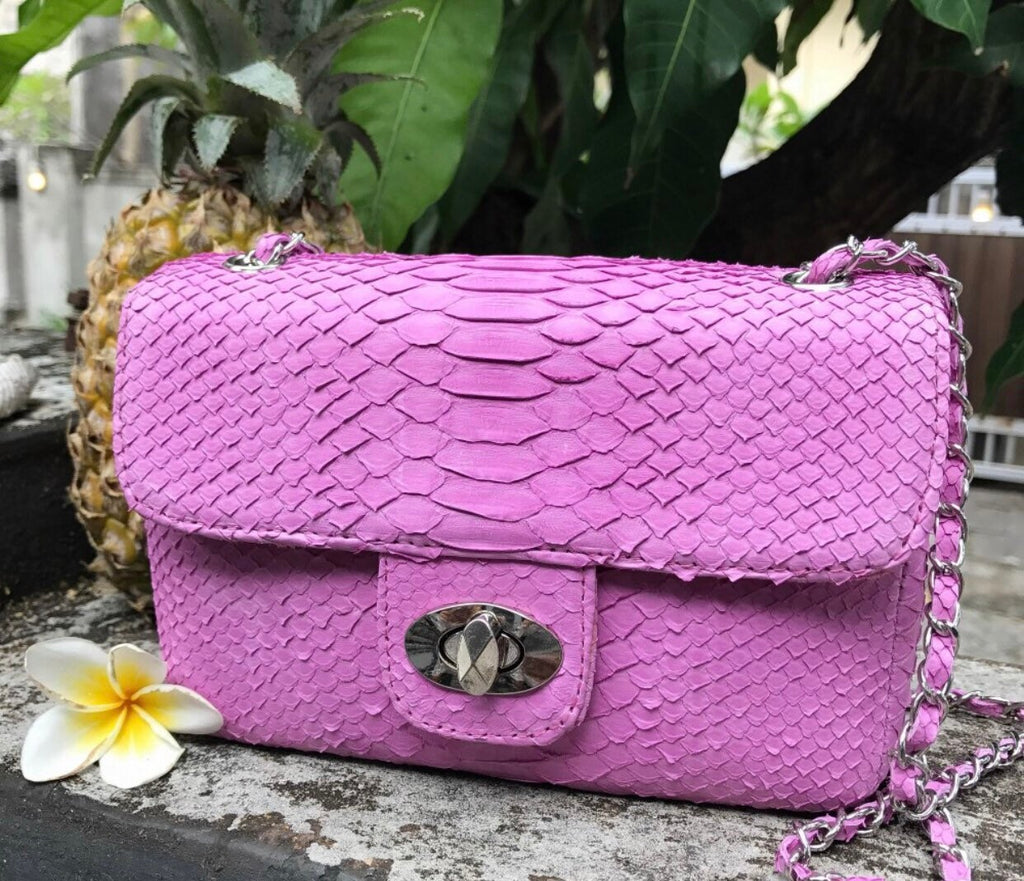 Genuine Python Skin Crossbody Bag — Baby Pink