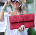 Genuine Python Skin Envelope Clutch — Red