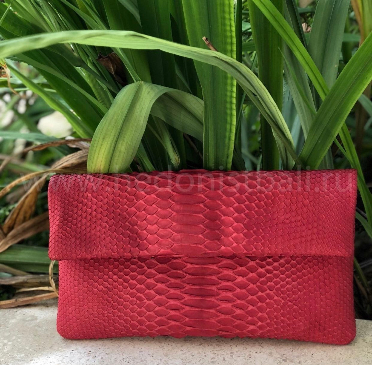 Genuine Python Skin Envelope Clutch — Red