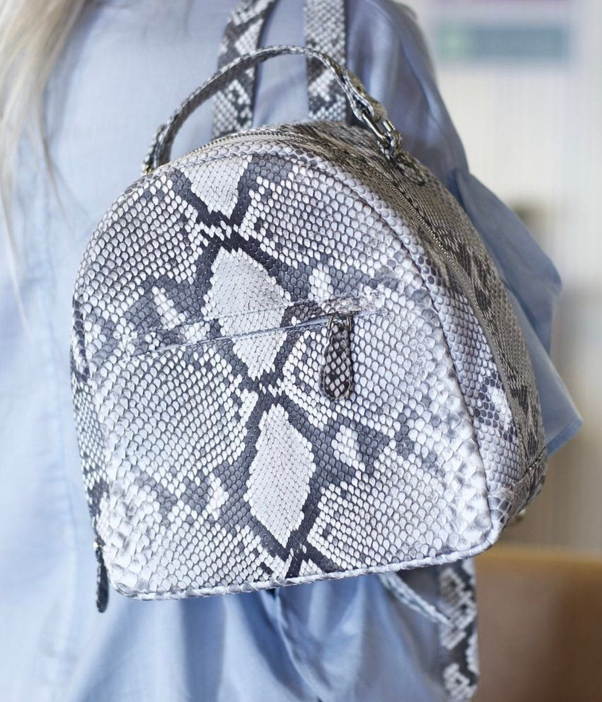 Women Python Skin Backpack | Genuine Python Skin Backpack | Exotic Leather Bags | Summer Snakeprint Backpack | Women Sport Shick Backpack