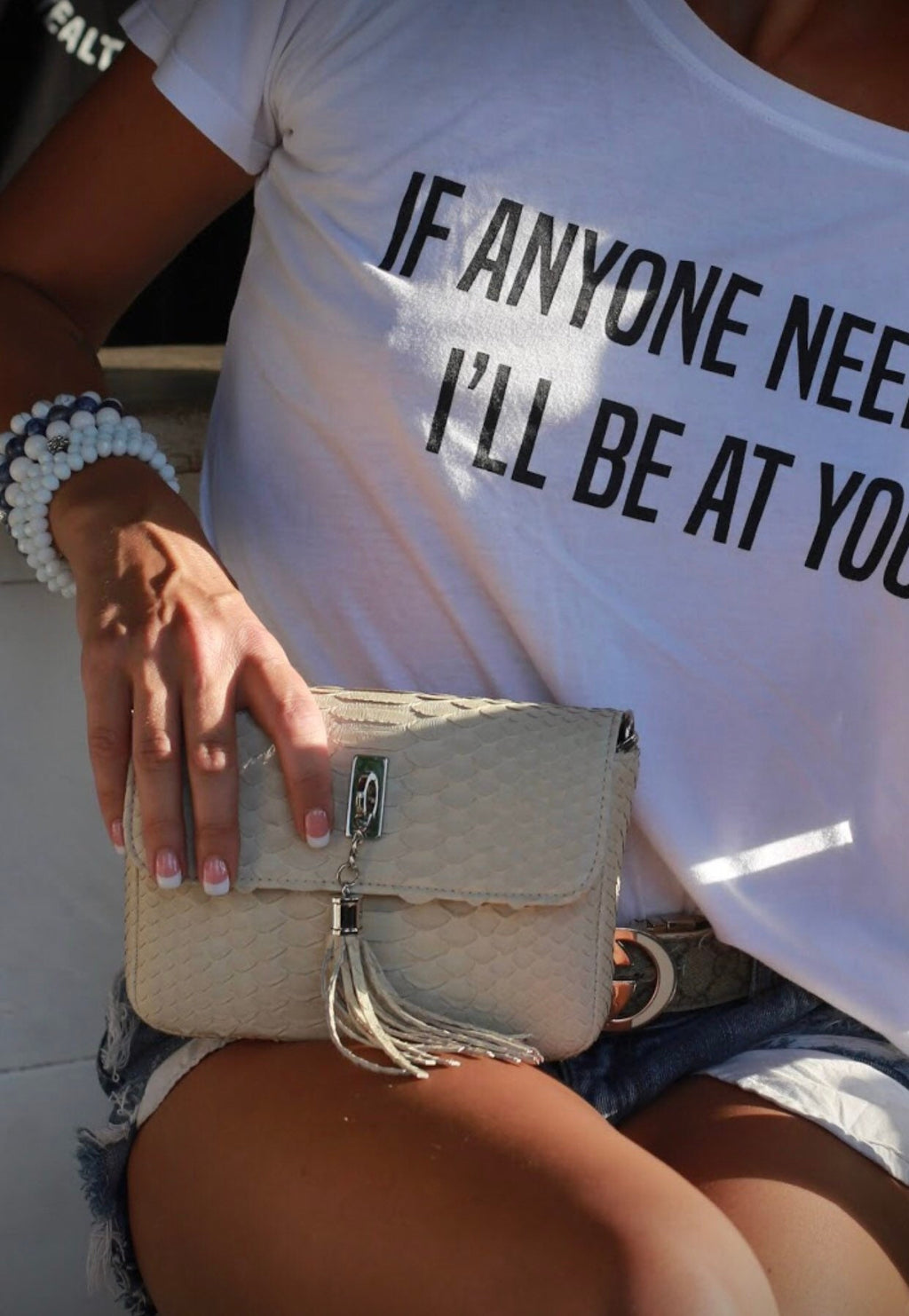 Genuine Python Skin Crossbody Bag — Cream