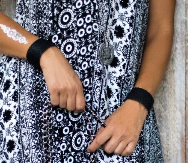 READY TO SHIP Black genuine Python Skin Bracelet| Grunge  Bracelet | Exotic Wide wide Leather Bracelet | Women Jewerly | Snake Skin Bracelet