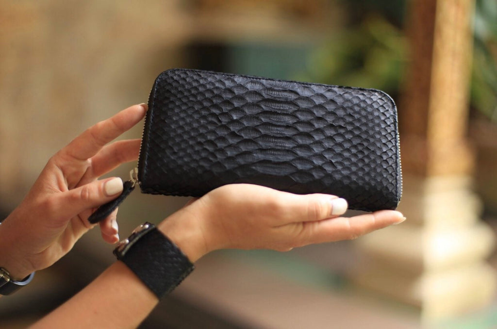 Genuine Python Skin Wallet — Black