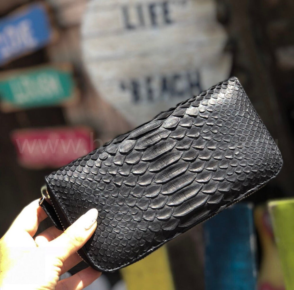 Genuine Python Skin Wallet — Black