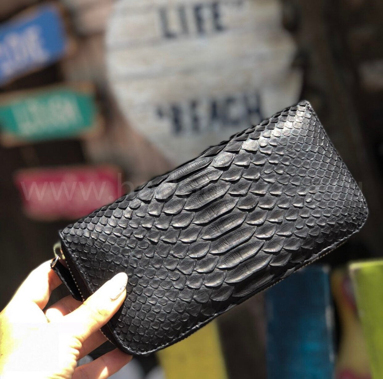 Genuine Python Skin Wallet — Black