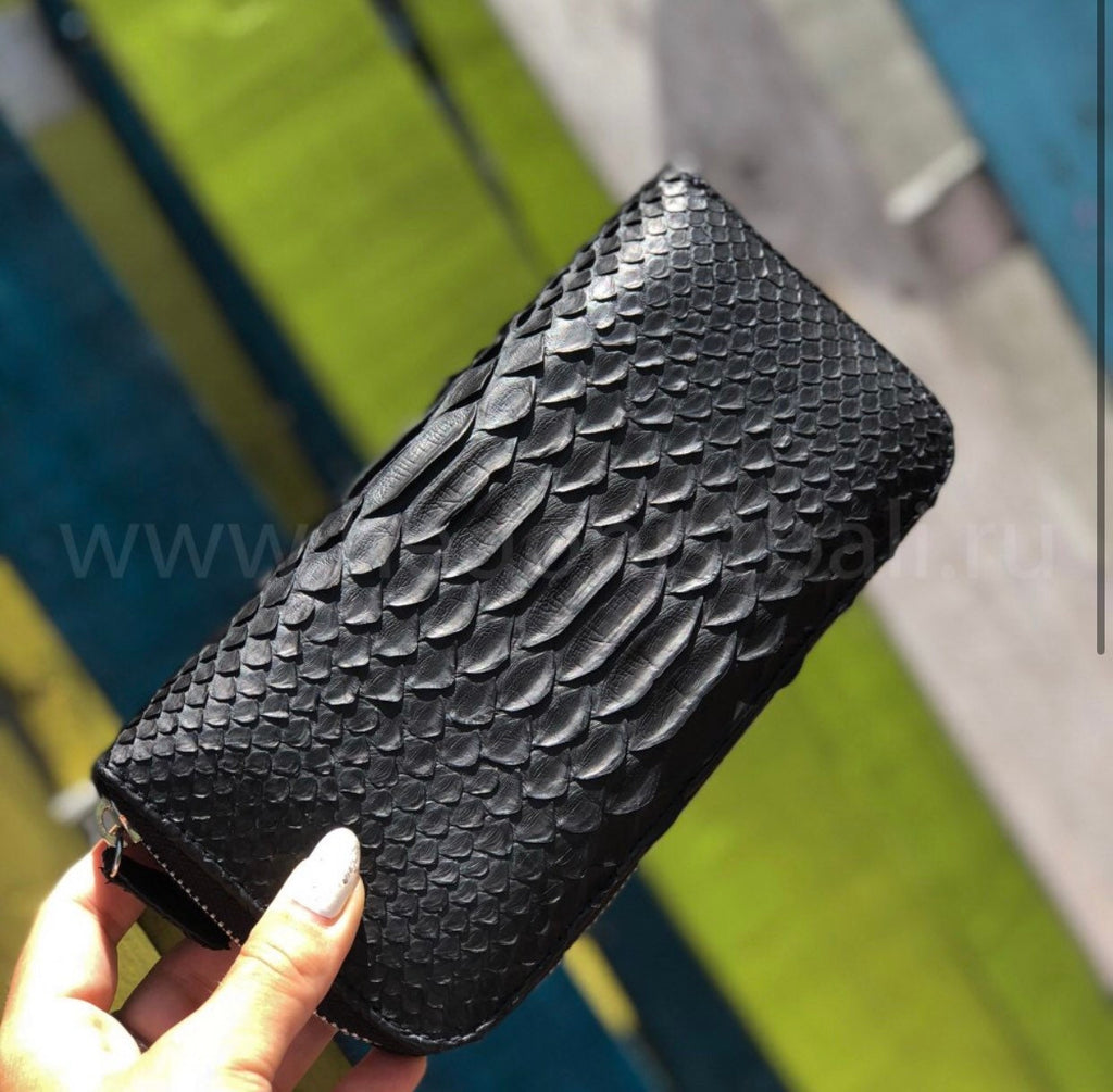 Genuine Python Skin Wallet — Black