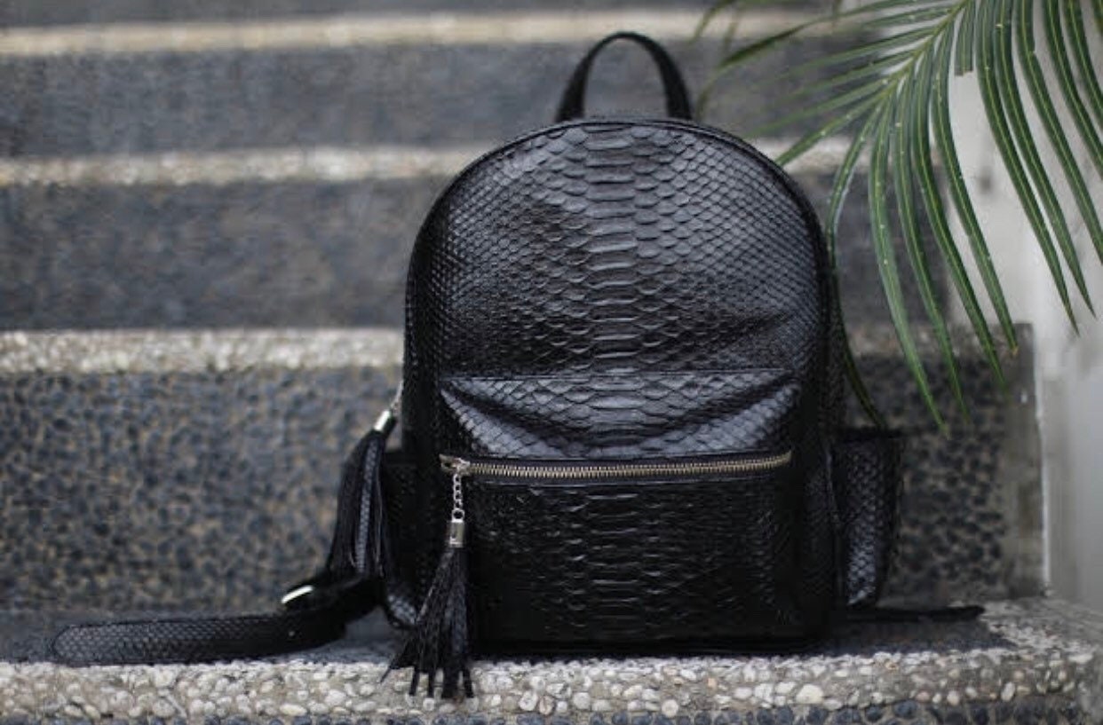 Genuine Python Skin Backpack — Black