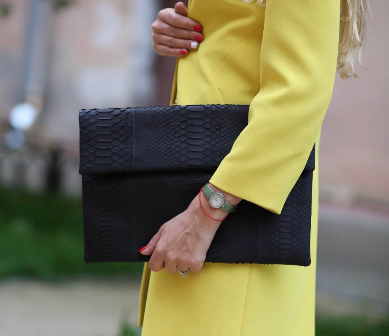 Big Black Envelope Genuine Python Skin Clutch