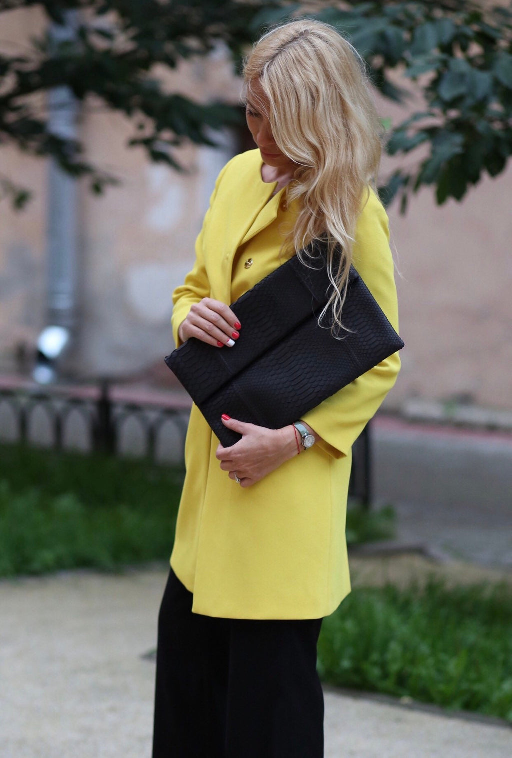 Big Black Envelope Genuine Python Skin Clutch