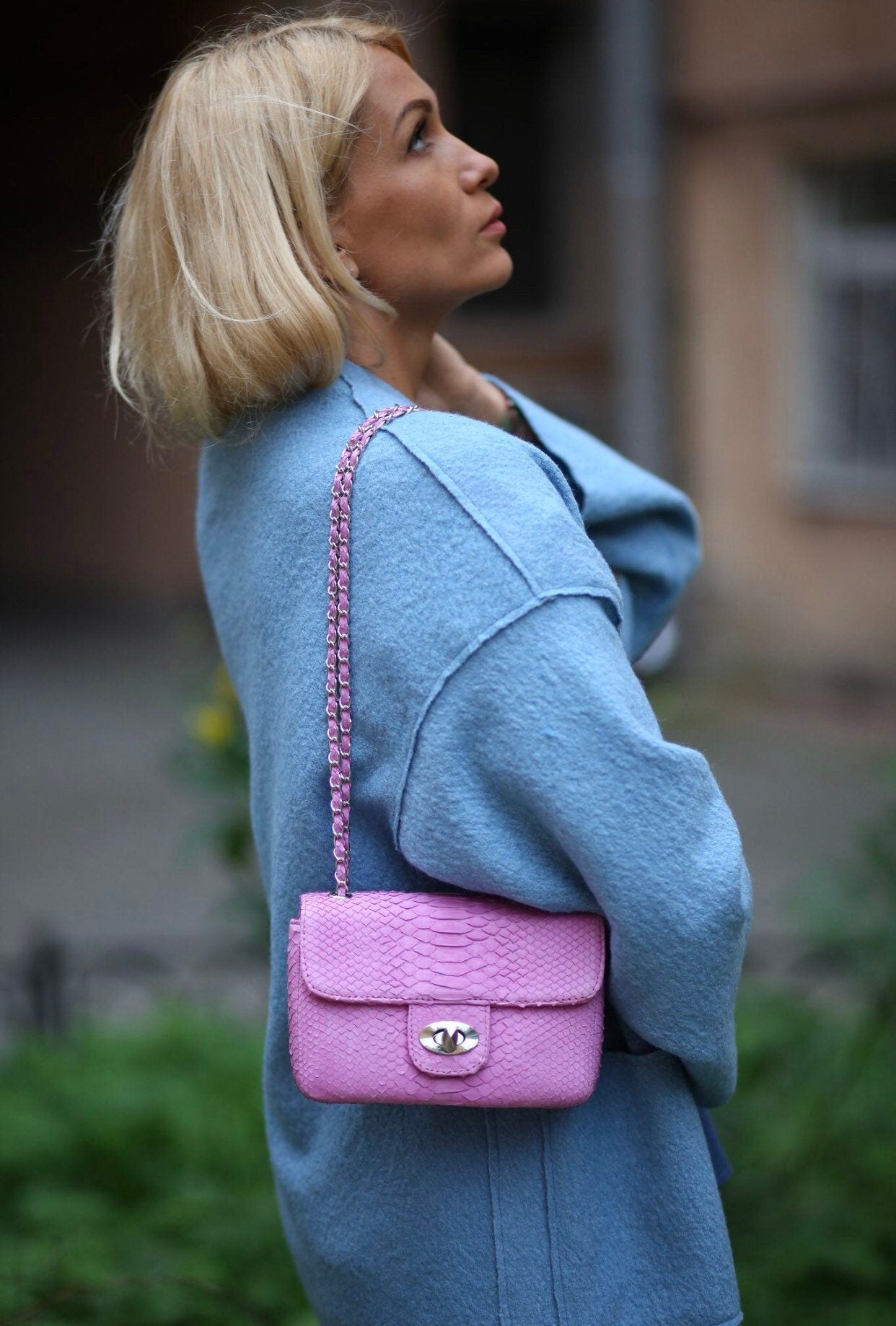 Pink Bag Genuine Python — Red