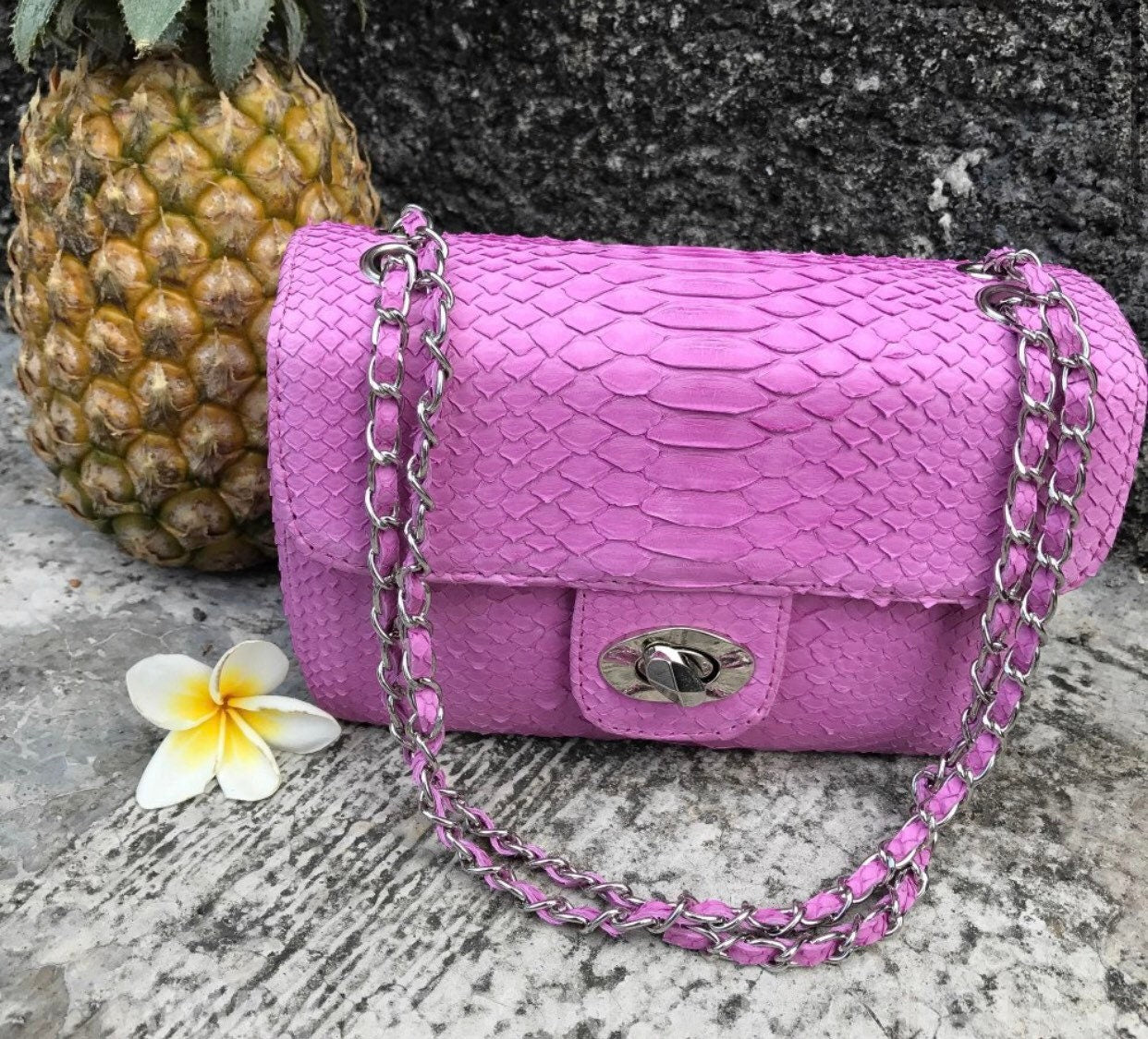 Pink Bag Genuine Python — Red