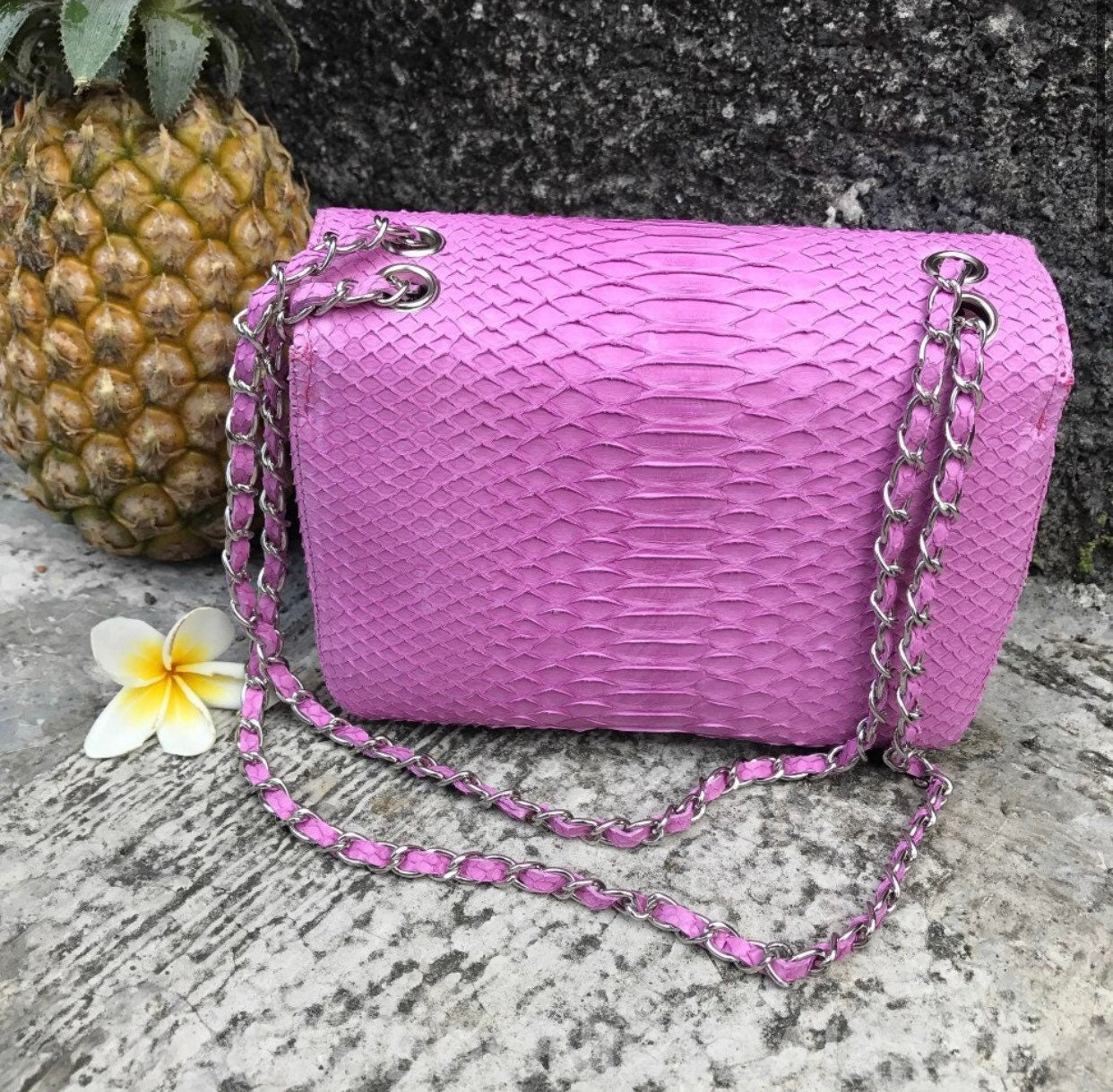 Genuine Python Skin Crossbody Bag — Baby Pink