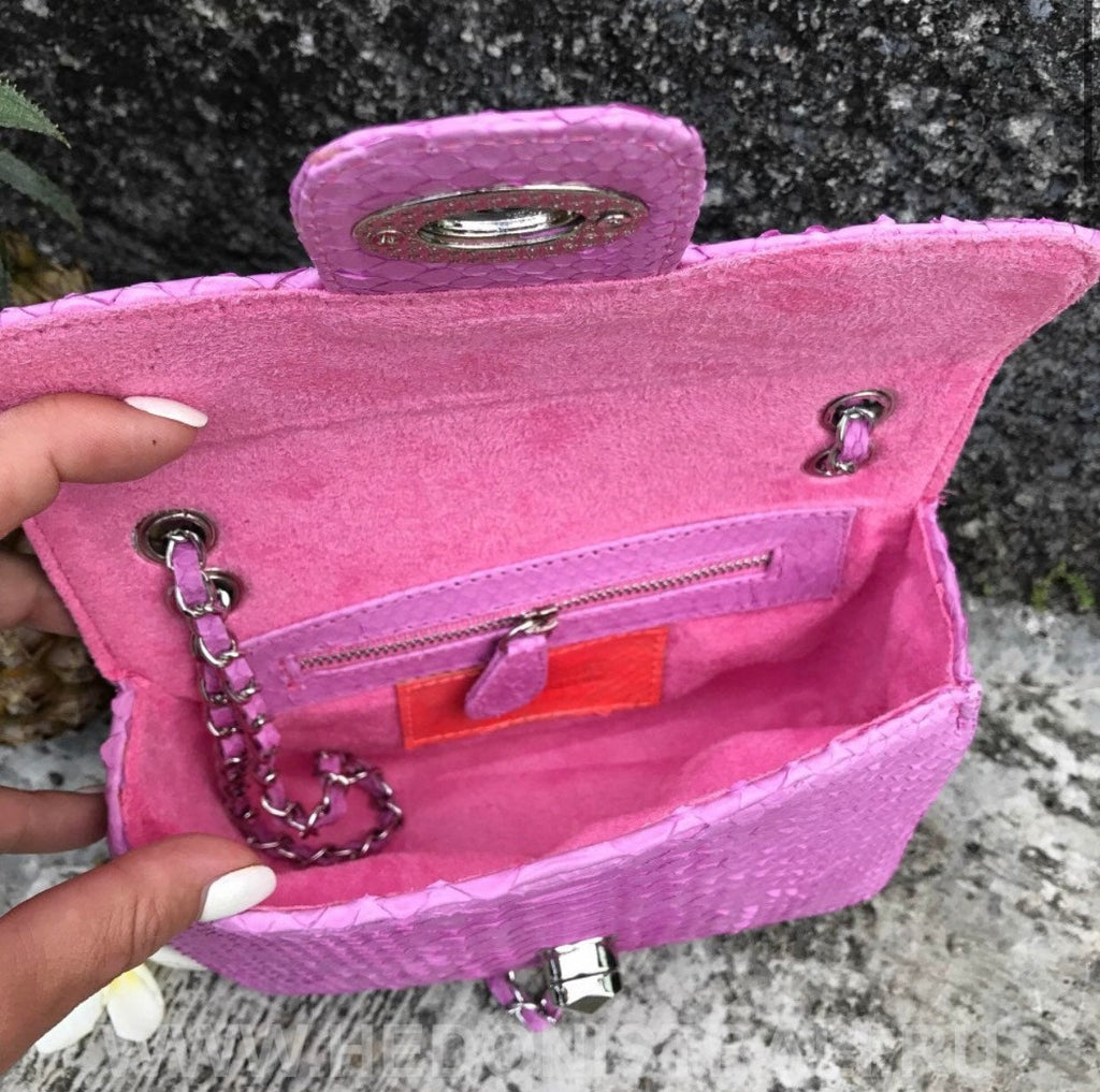 Genuine Python Skin Crossbody Bag — Baby Pink