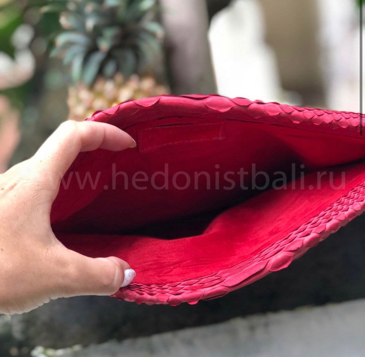 Genuine Python Skin Envelope Clutch — Red