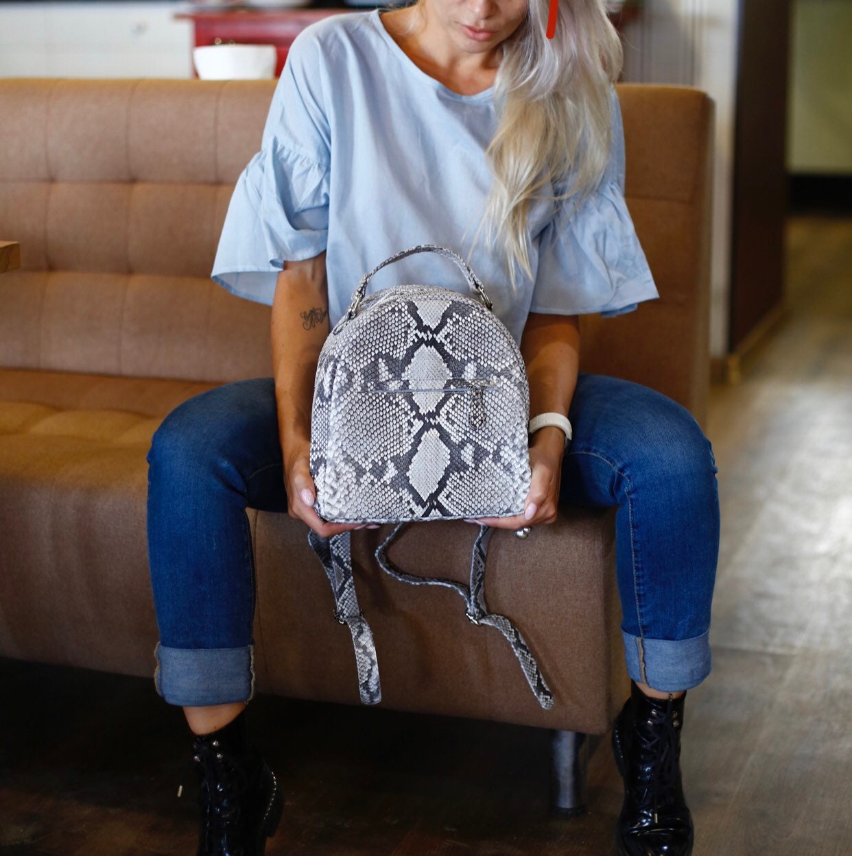 Women Python Skin Backpack | Genuine Python Skin Backpack | Exotic Leather Bags | Summer Snakeprint Backpack | Women Sport Shick Backpack