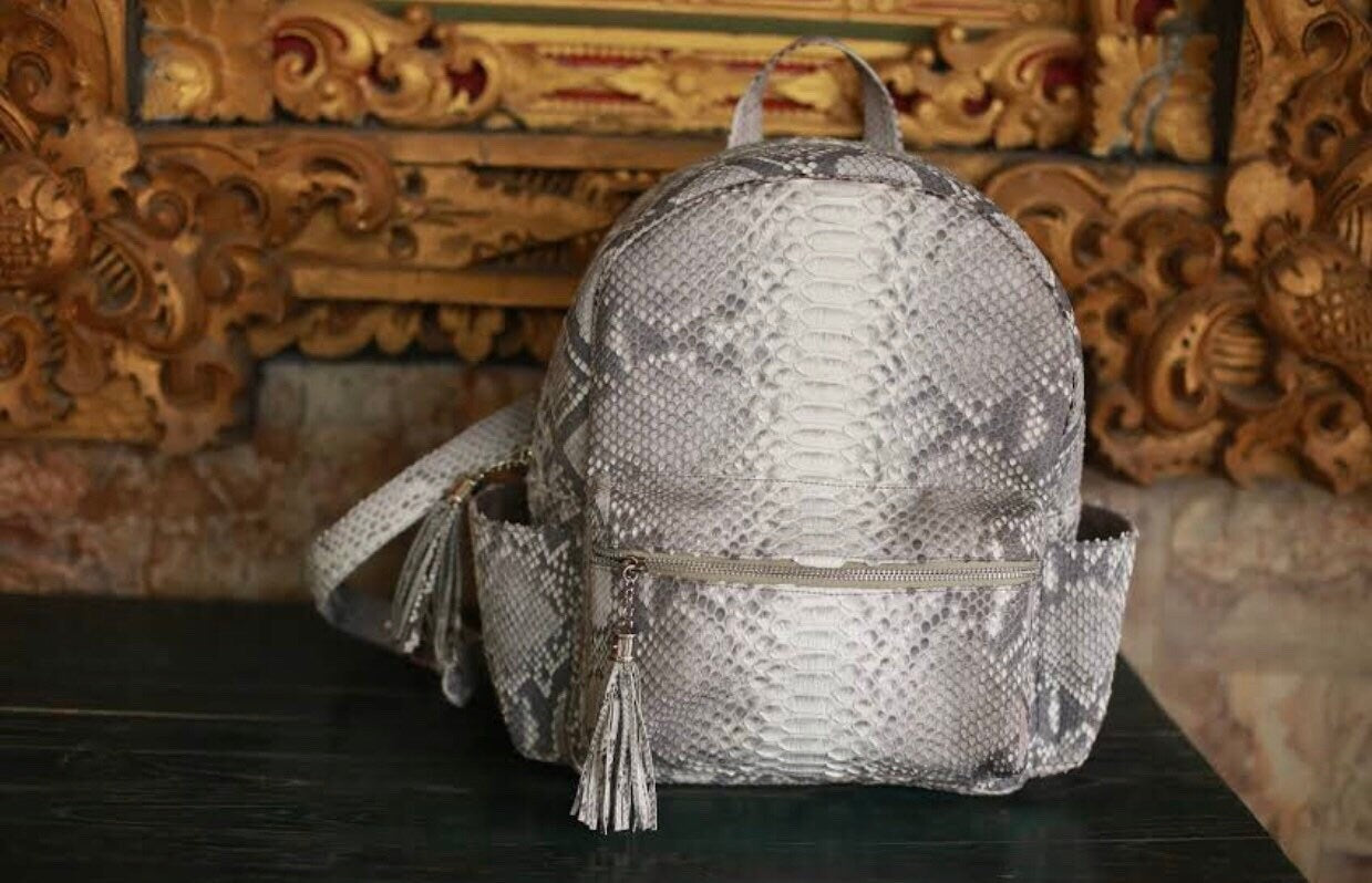 Genuine Python Skin Backpack — Grey