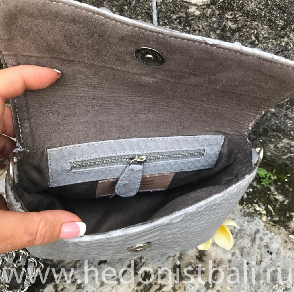 Genuine Python Skin Light Gray Tassel Bag — Red