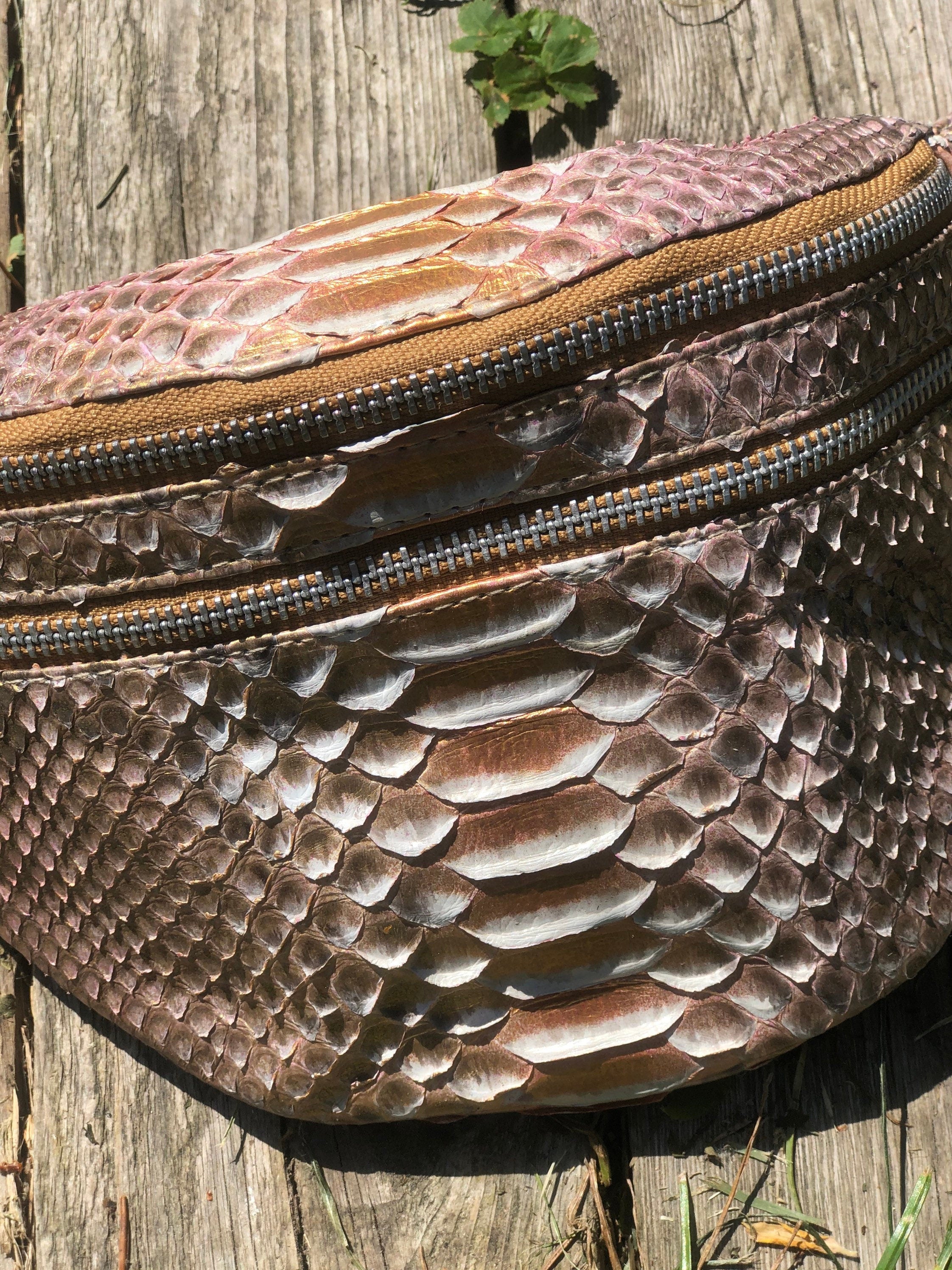 Genuine Python Skin Fanny Pack Bronze Color — Red