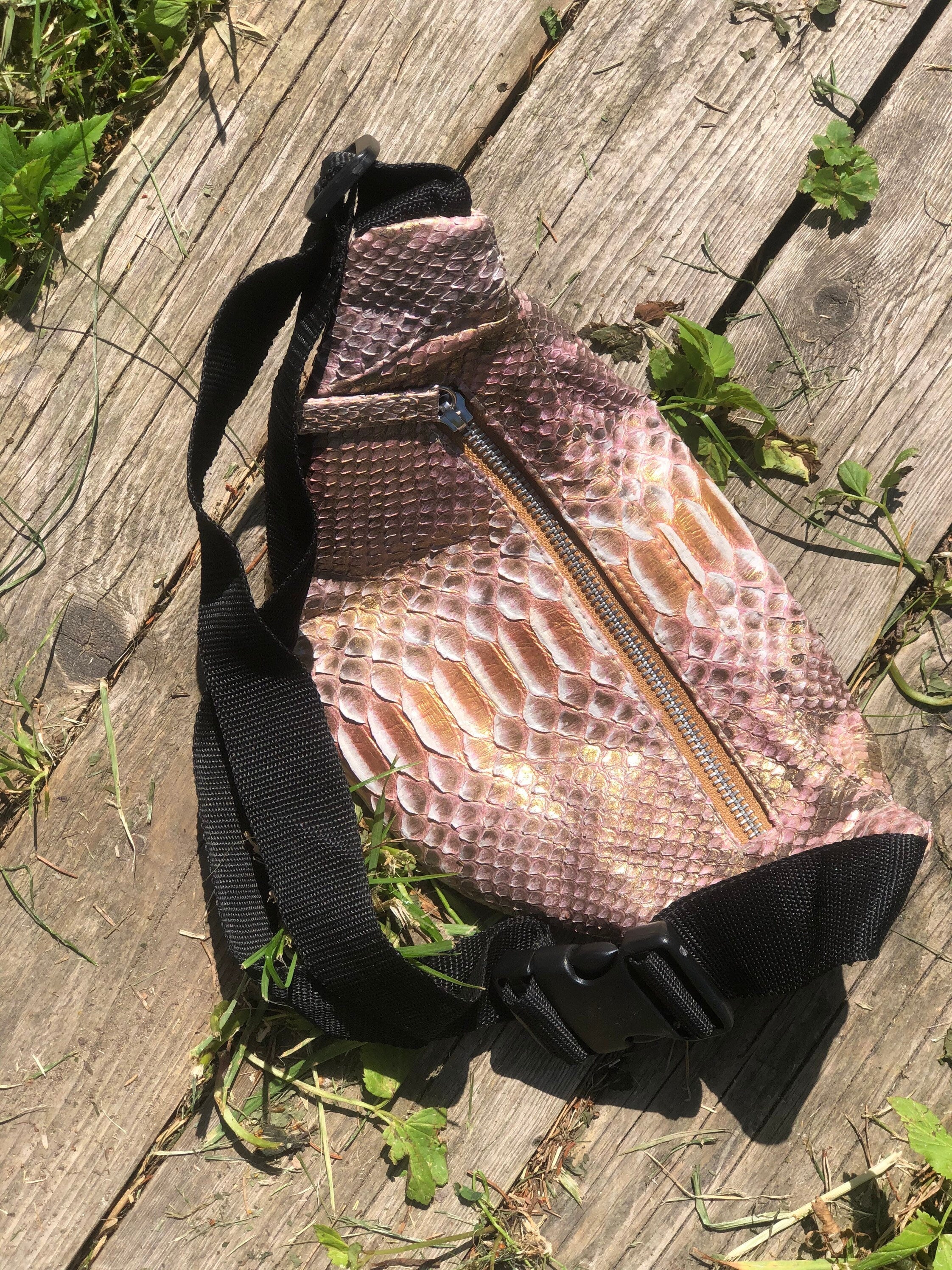 Genuine Python Skin Fanny Pack Bronze Color — Red