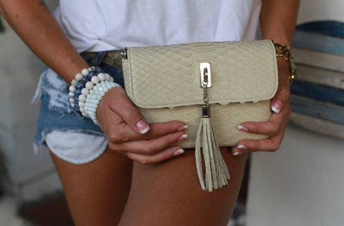 Bag Crossbody Cream Color Genuine Python Skin — Red