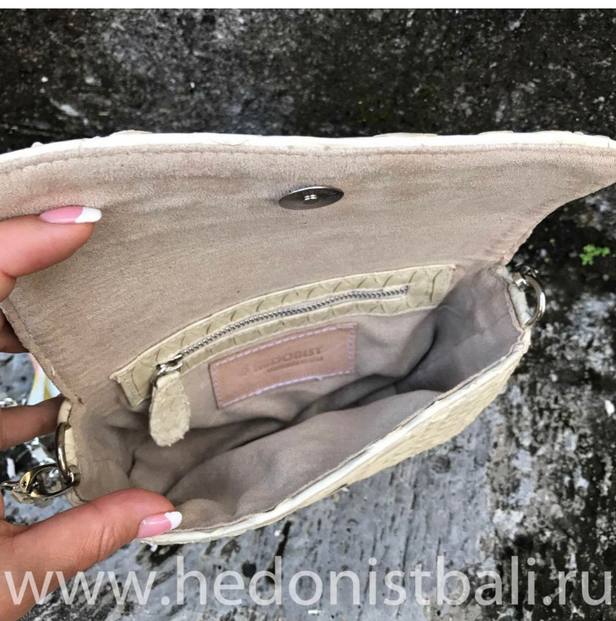 Genuine Python Skin Crossbody Bag — Cream