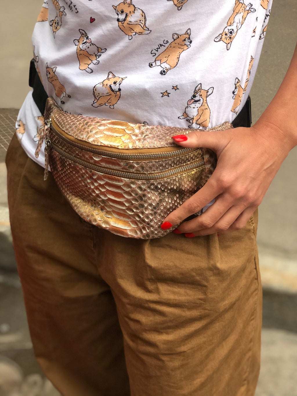 Genuine Python Skin Fanny Pack — Bronze