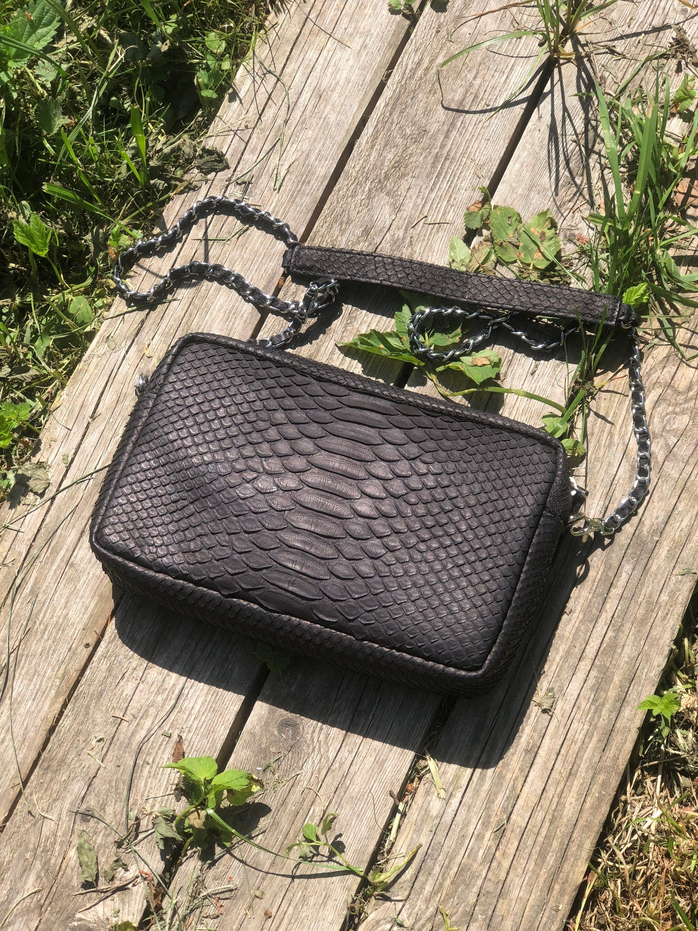 Genuine Python Skin Women Classy Black Bag