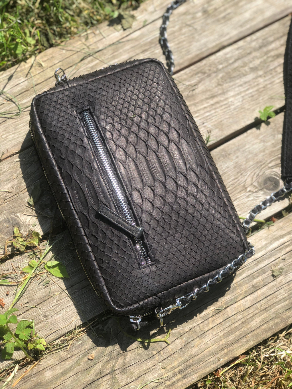 Genuine Python Skin Women Classy Black Bag