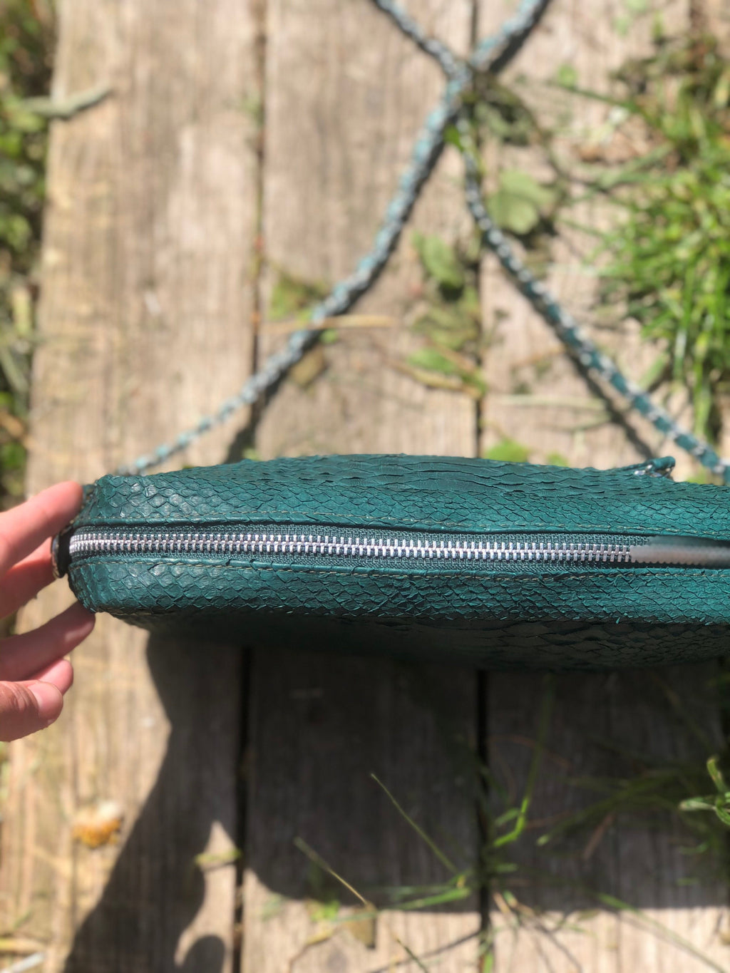 Genuine Python Skin Bag Dark Green Color