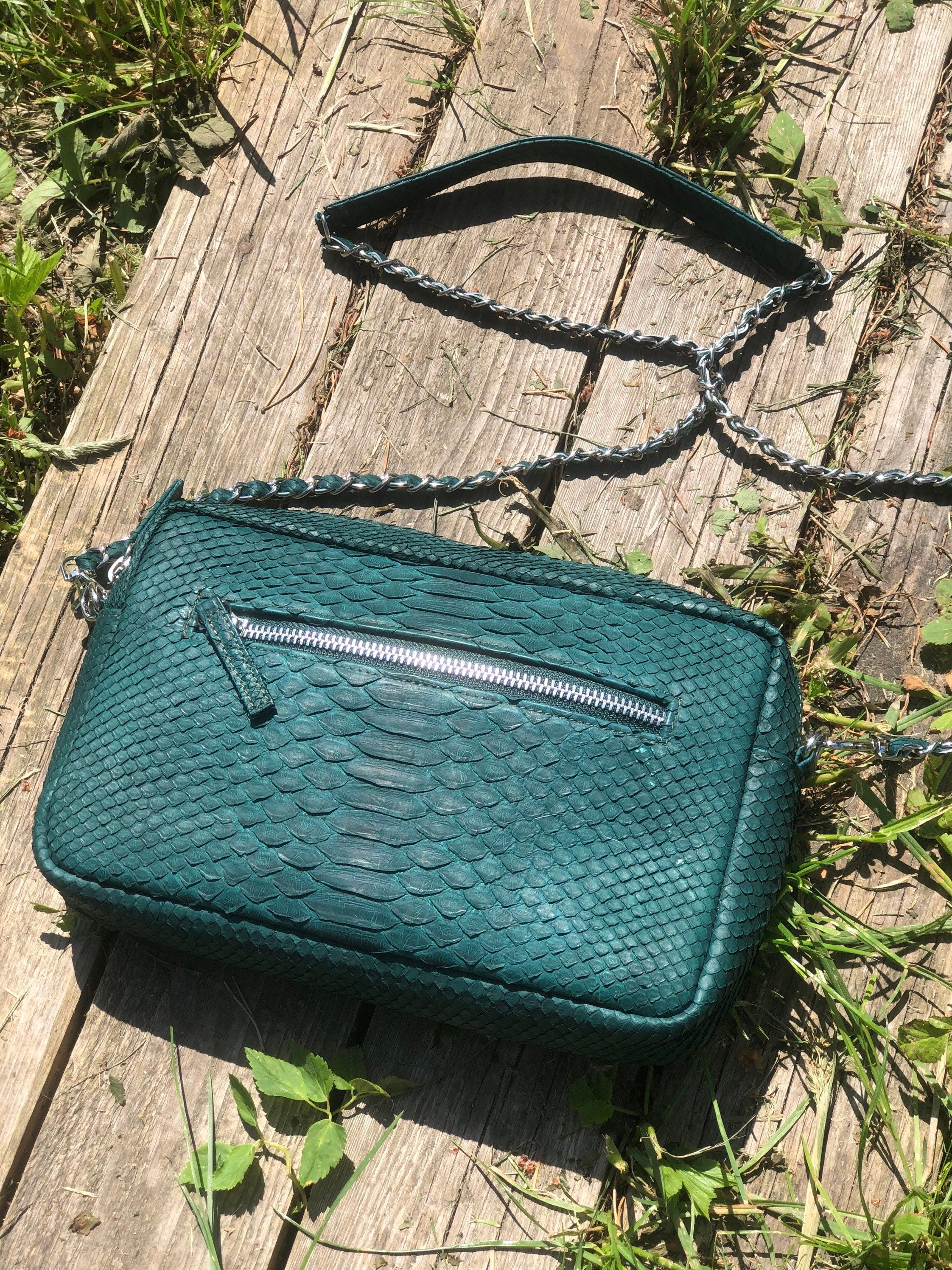 Genuine Python Skin Bag Dark Green Color