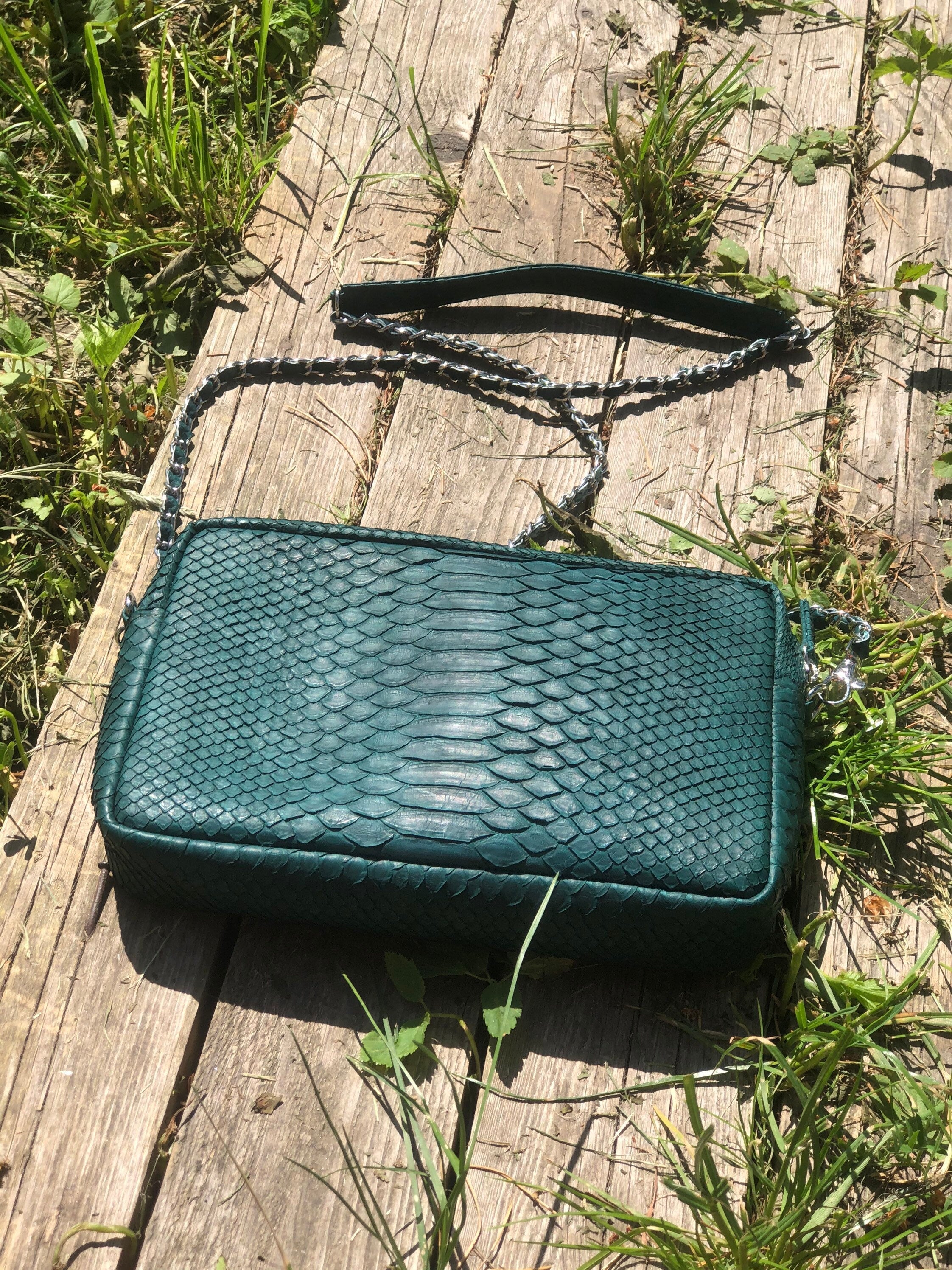 Genuine Python Skin Bag Dark Green Color
