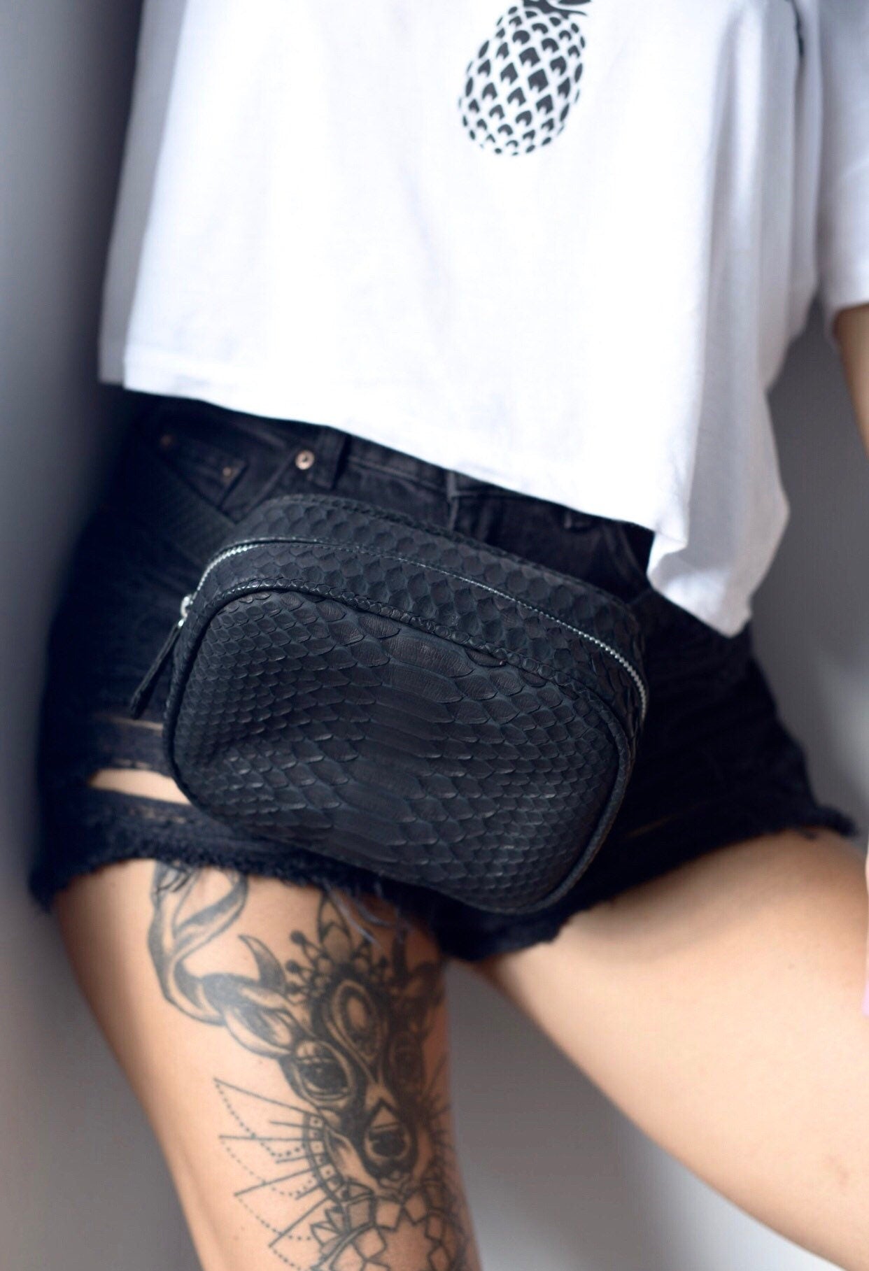 Fanny pack Genuine Python Skin handmade black bag
