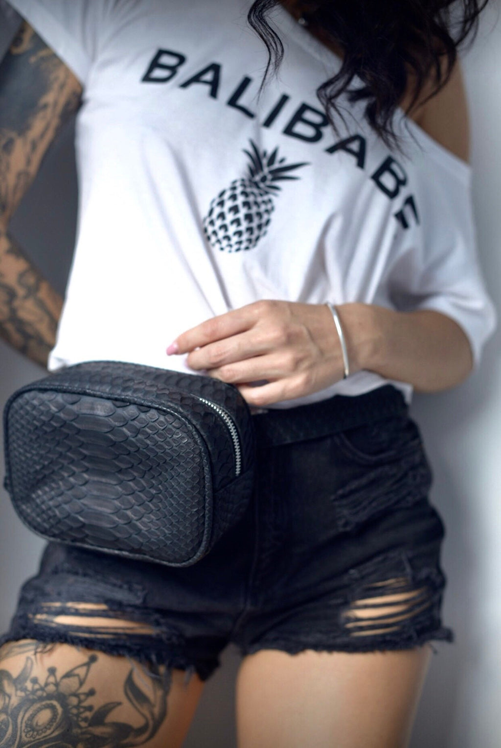 Fanny pack Genuine Python Skin handmade black bag