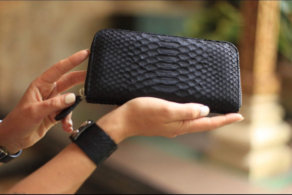 Genuine Python Skin Wallet — Black