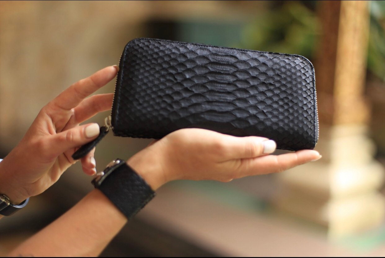 Genuine Python Skin Wallet — Black