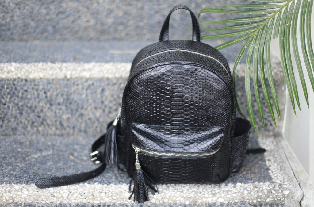 Genuine Python Skin Backpack — Black