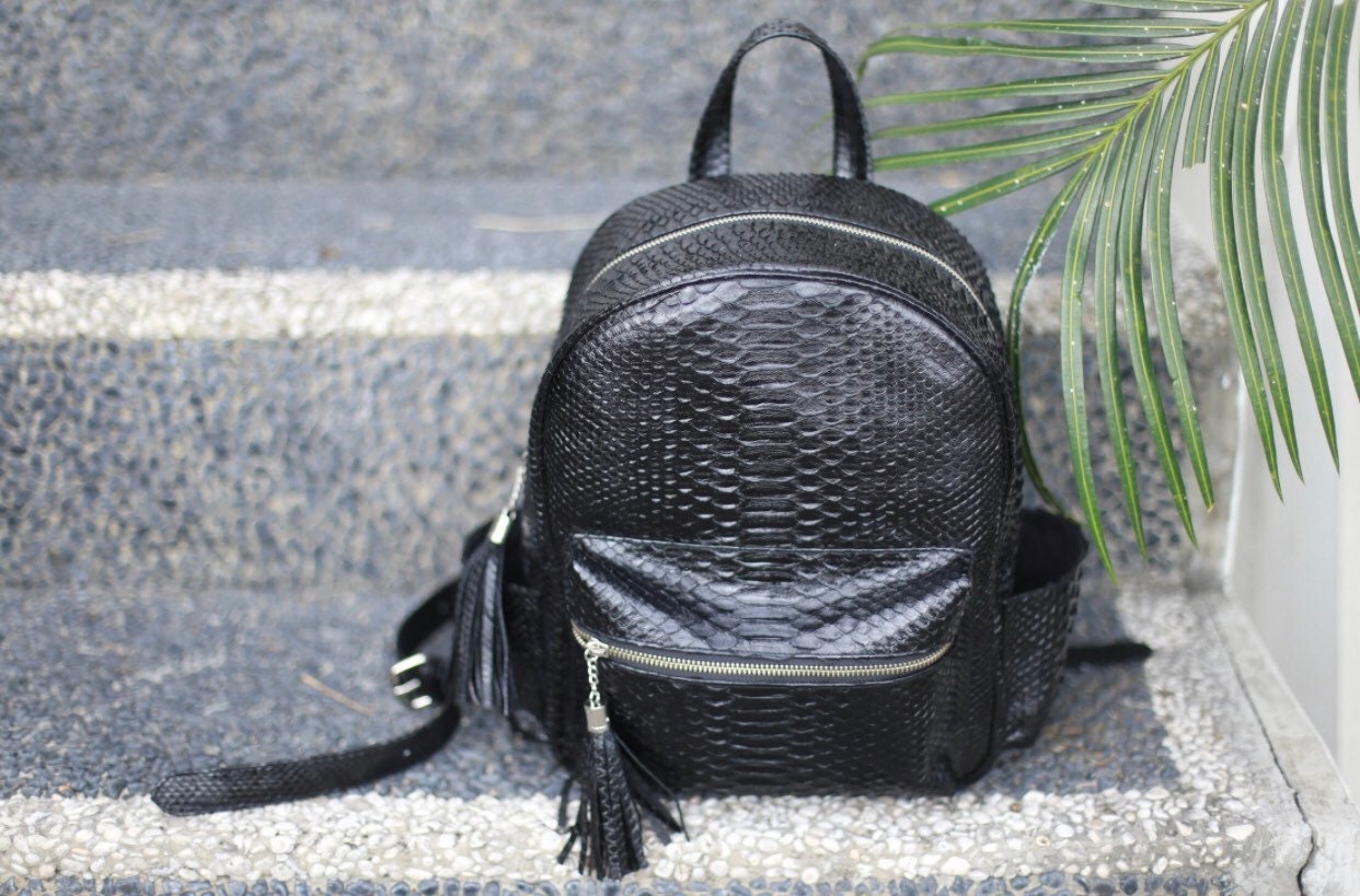 Genuine Python Skin Backpack — Black