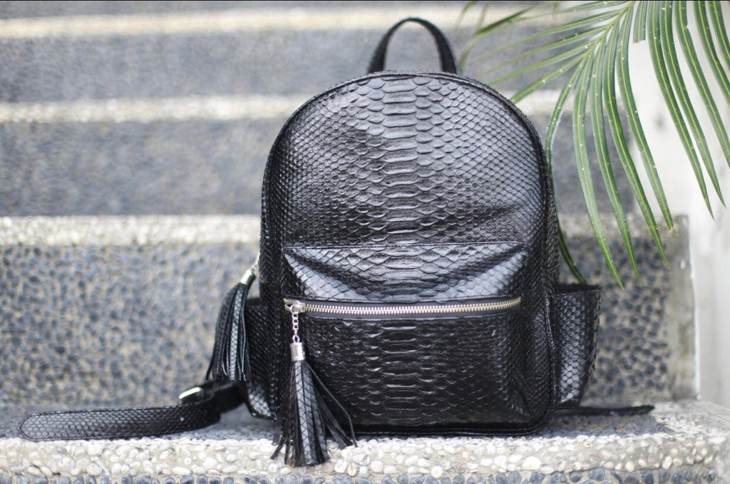 Genuine Python Skin Backpack — Black
