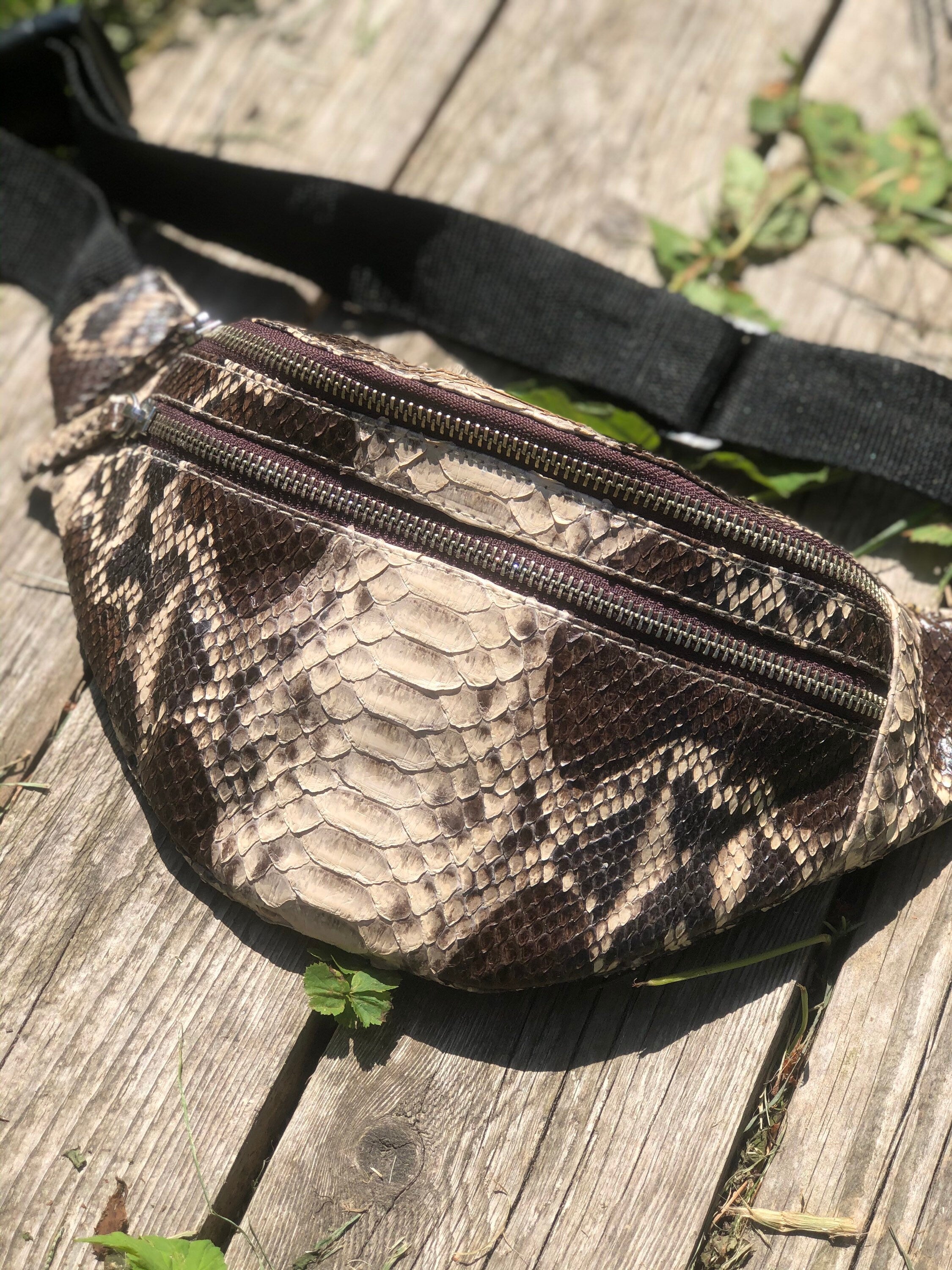 Genuine Python Skin Fanny Pack Brown and White