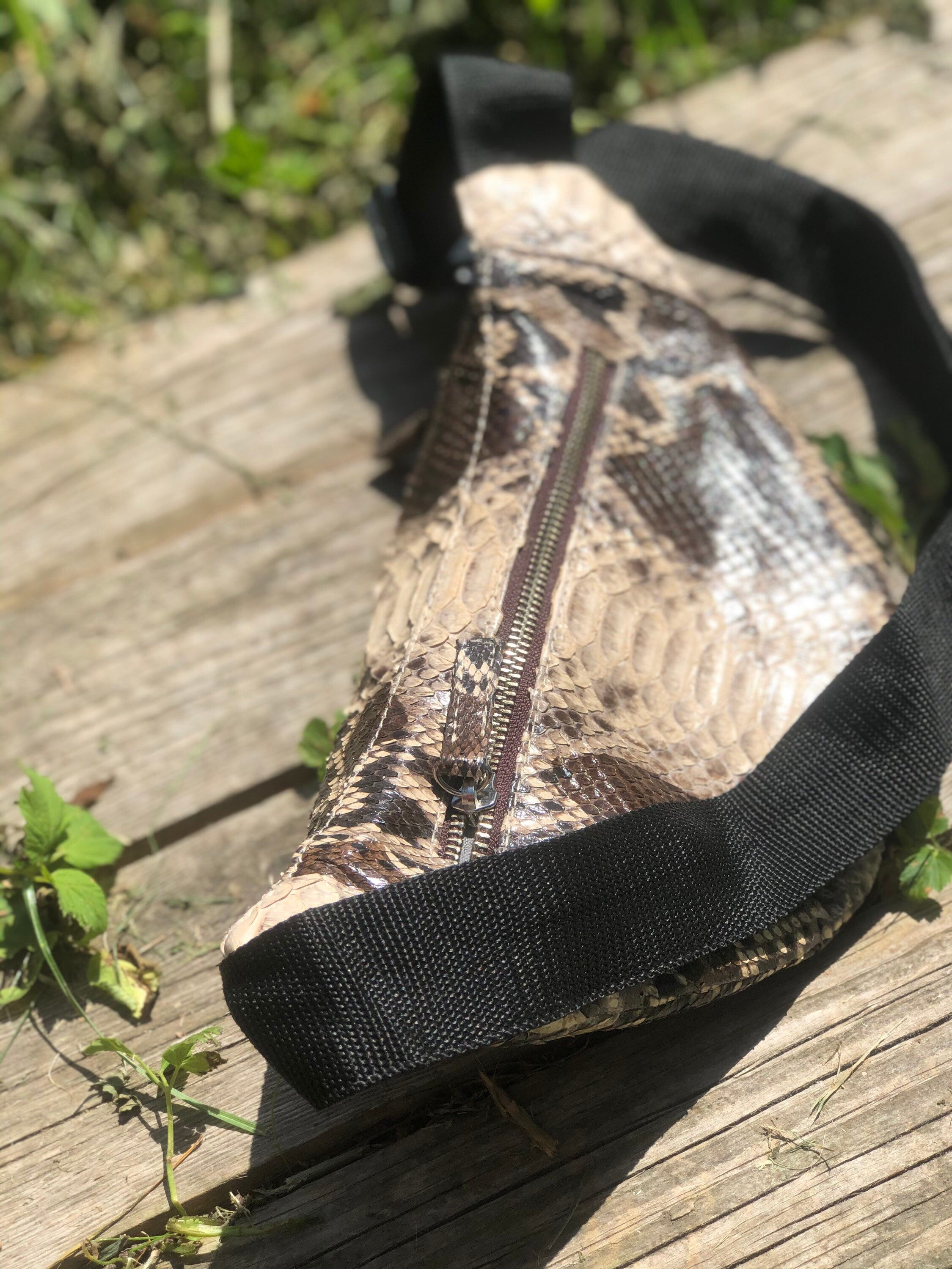 Genuine Python Skin Fanny Pack Brown and White