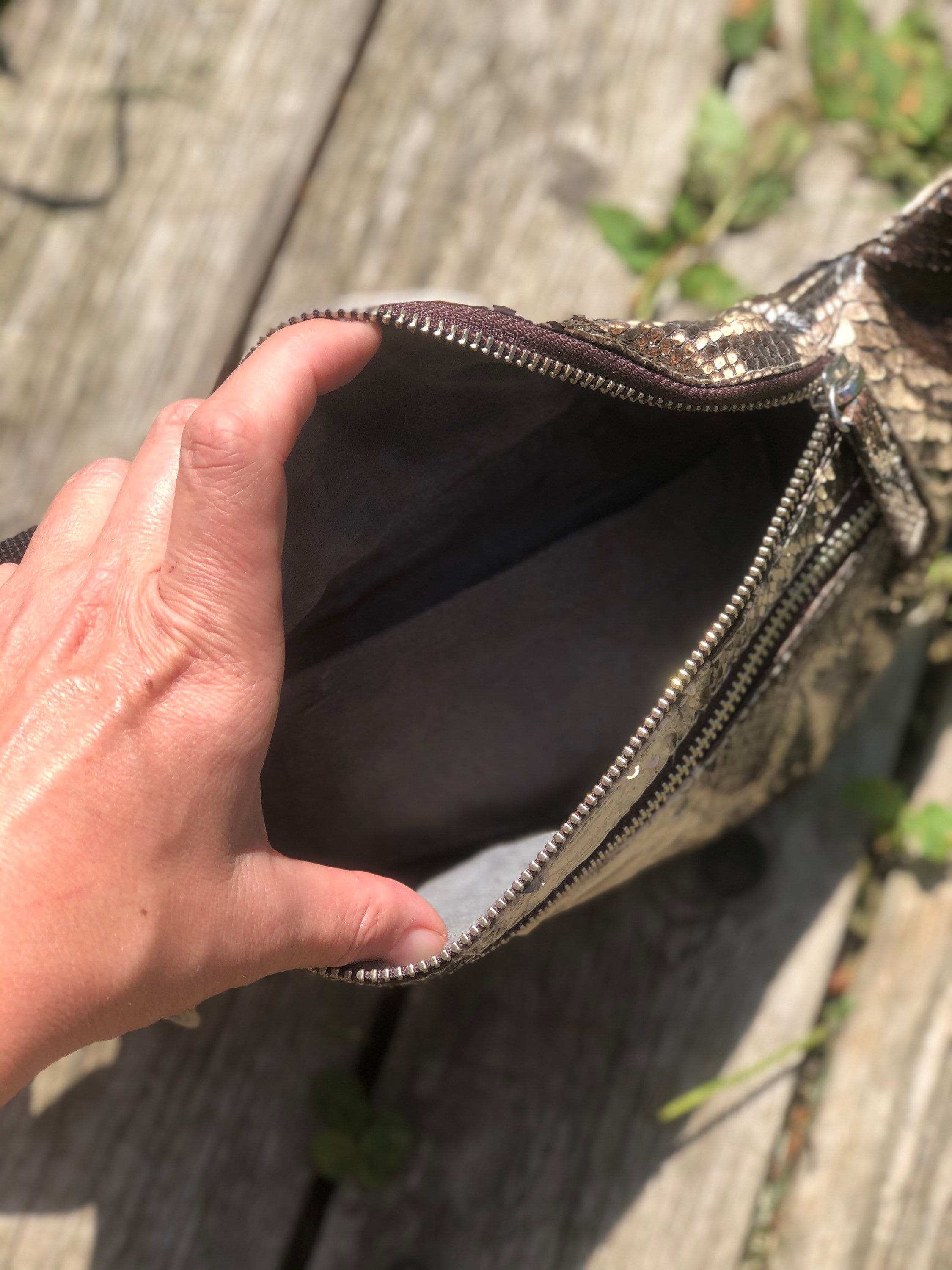 Genuine Python Skin Fanny Pack Brown and White