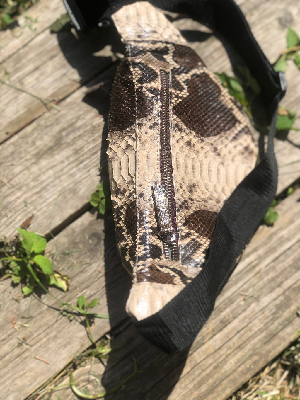Genuine Python Skin Fanny Pack Brown and White