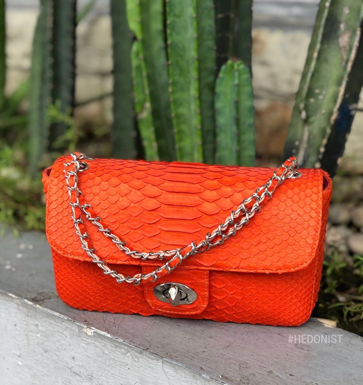 Orange Genuine Python Skin Bag — Red