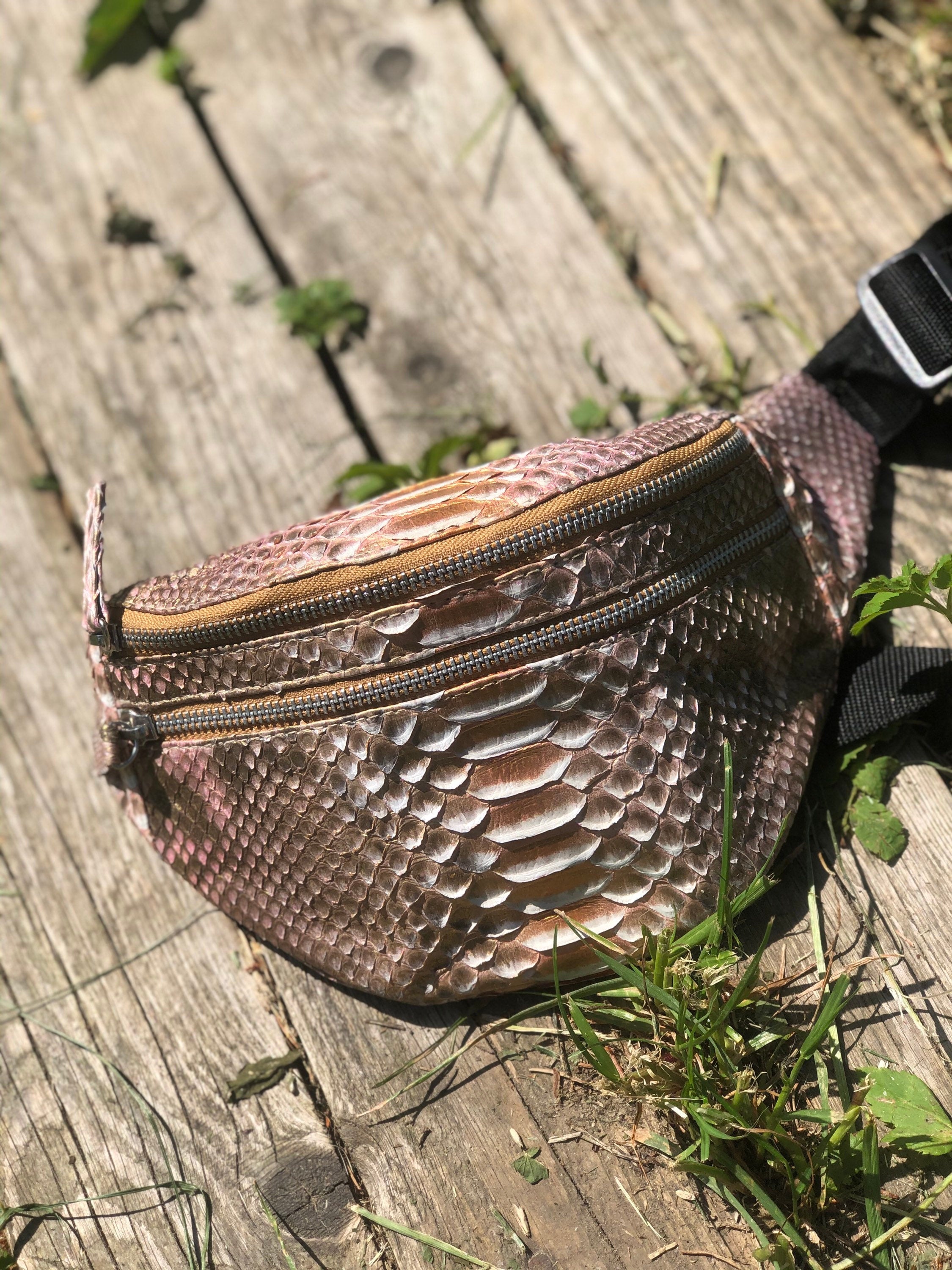 Genuine Python Skin Fanny Pack Bronze Color — Red