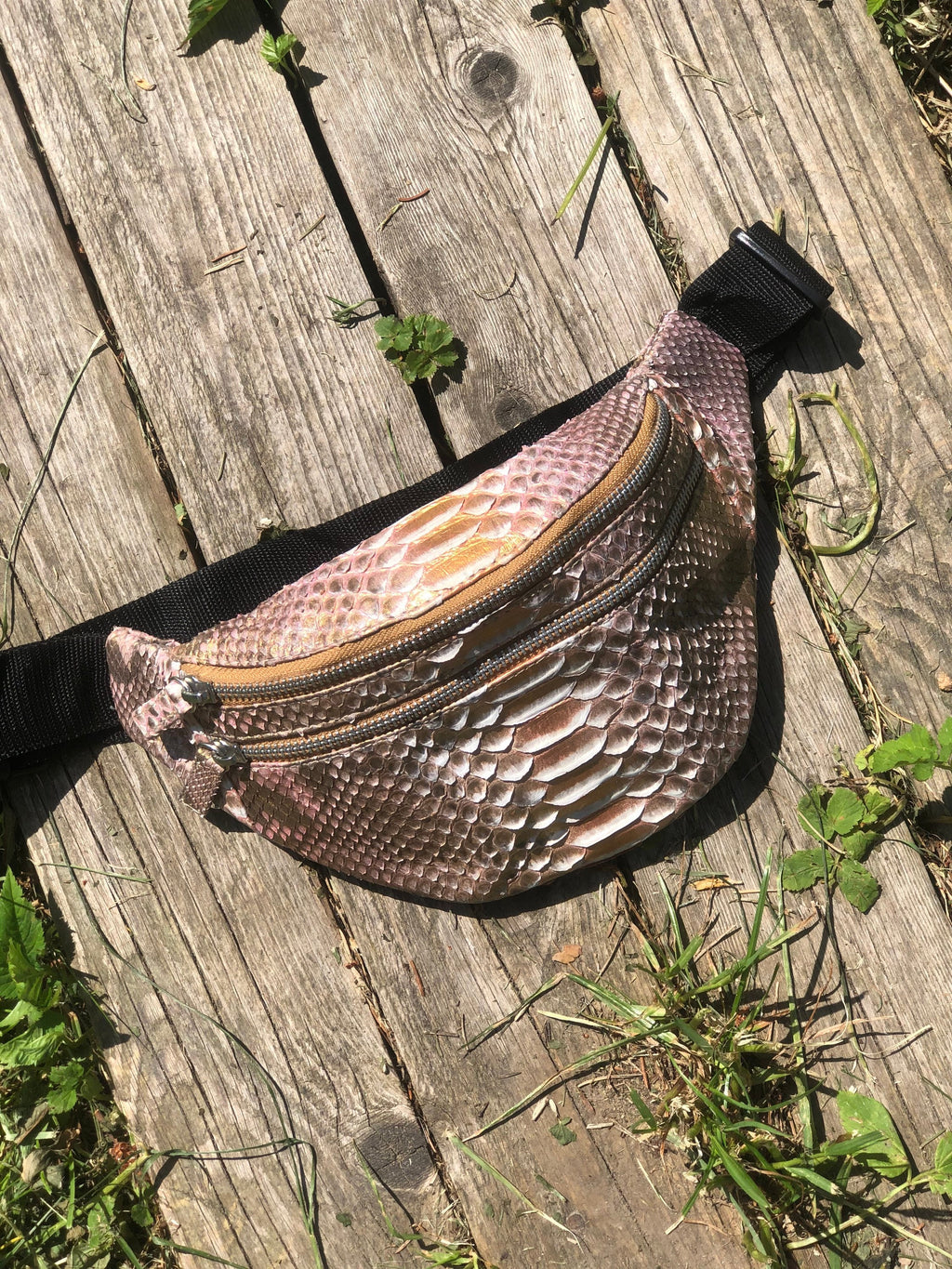 Genuine Python Skin Fanny Pack Bronze Color — Red