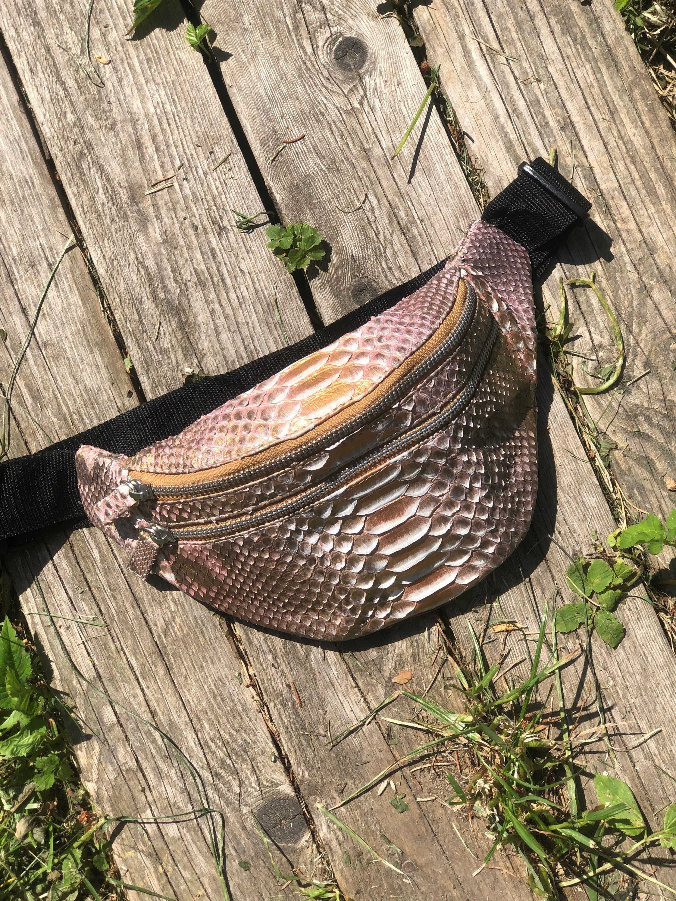 Genuine Python Skin Fanny Pack Bronze Color — Red