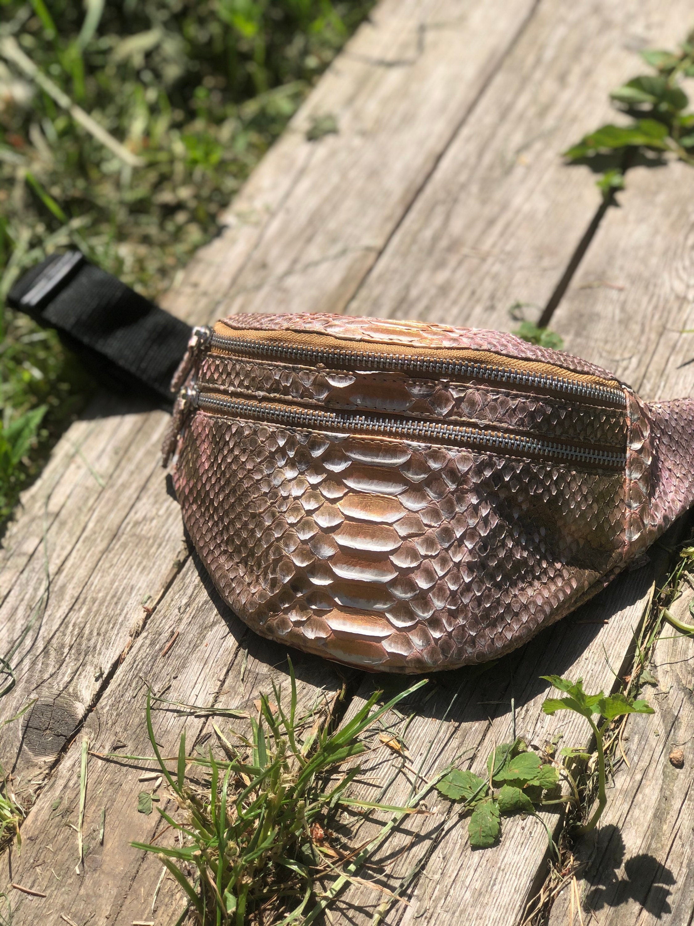 Genuine Python Skin Fanny Pack Bronze Color — Red
