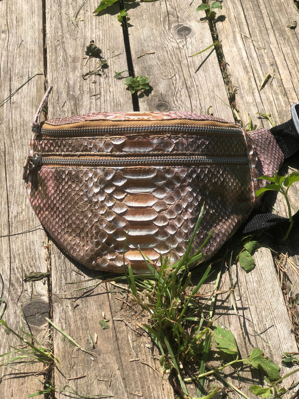 Genuine Python Skin Fanny Pack Bronze Color — Red