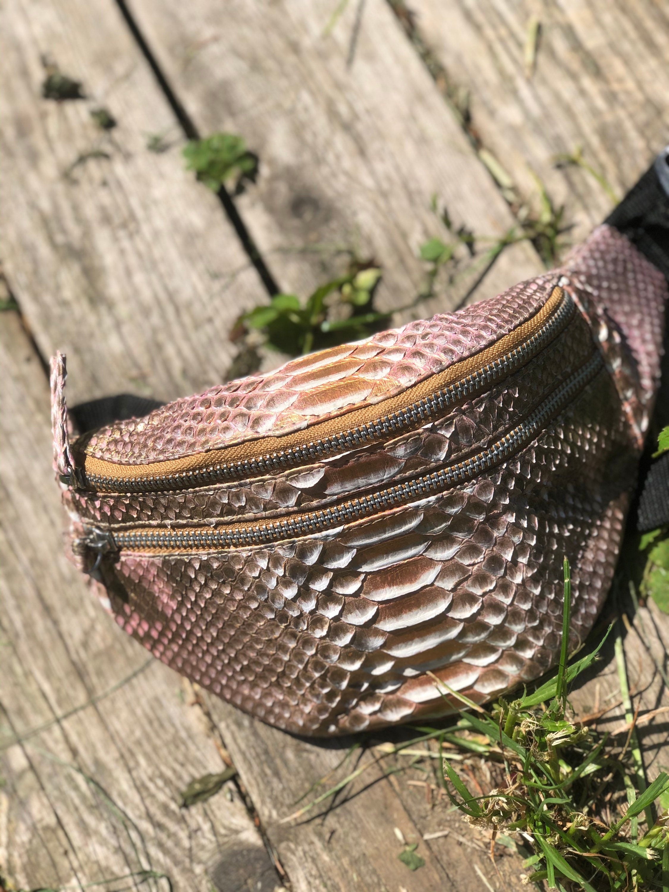 Genuine Python Skin Fanny Pack Bronze Color — Red