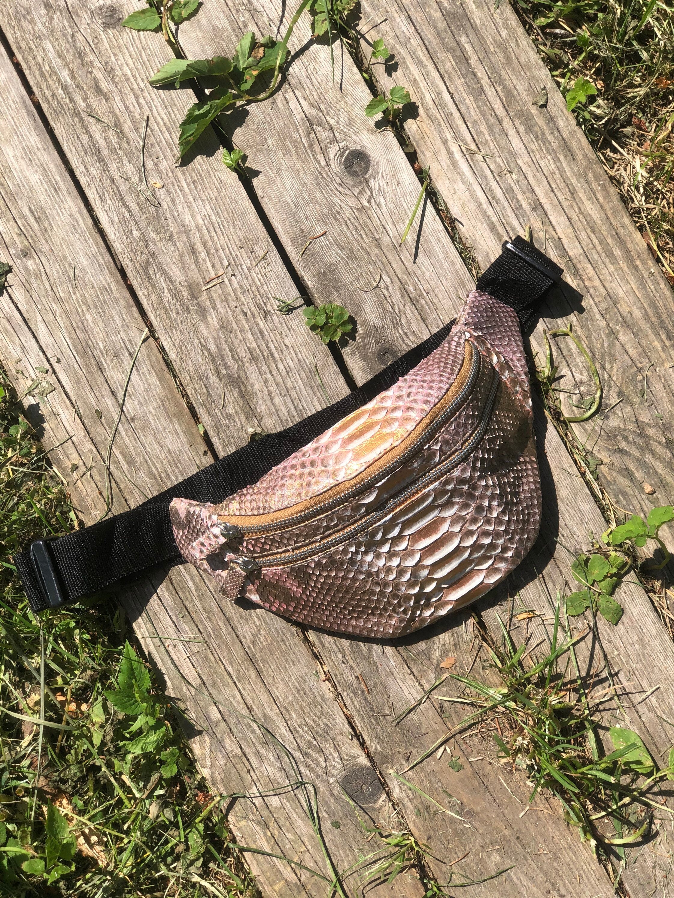 Genuine Python Skin Fanny Pack Bronze Color — Red